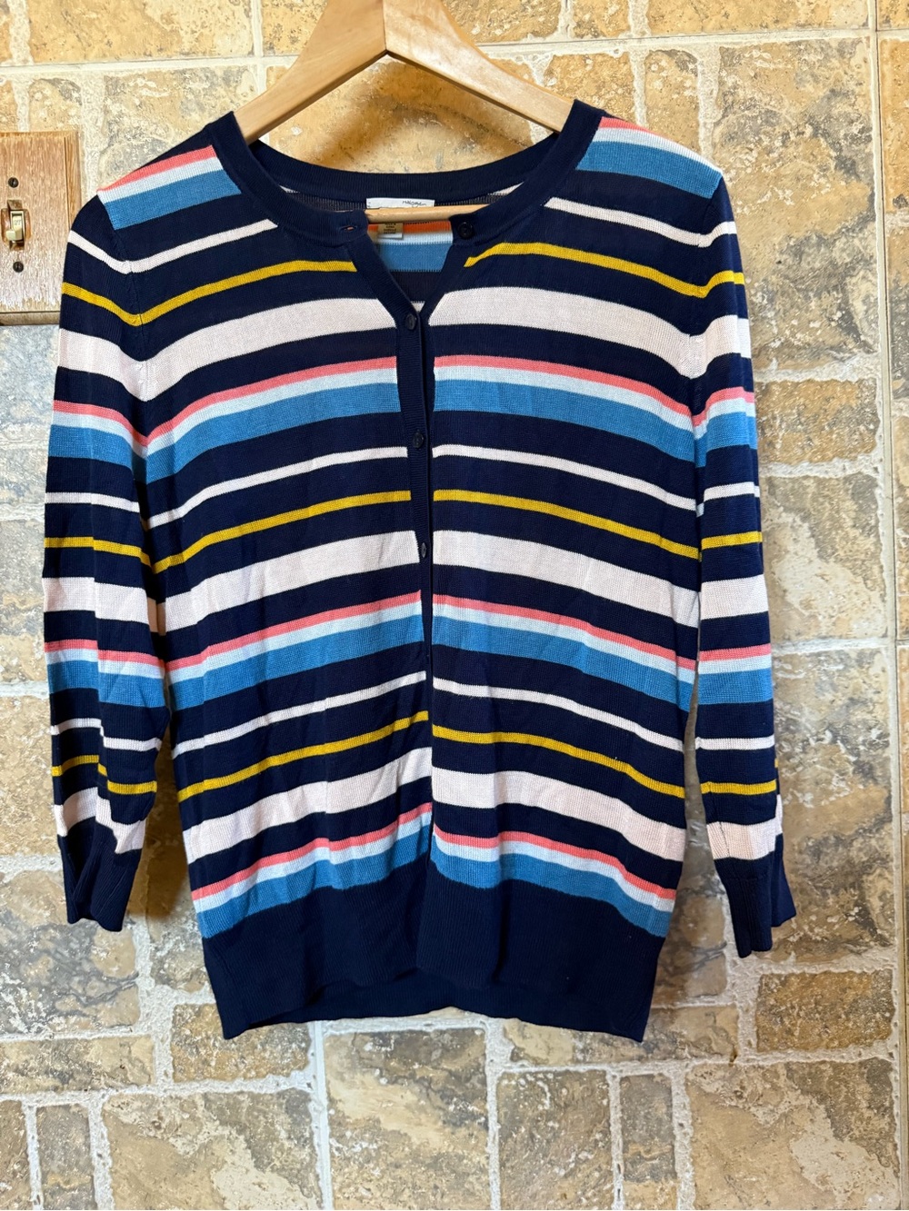 Halogen Navy Multicolor Striped Button-Down Cardigan Size Large